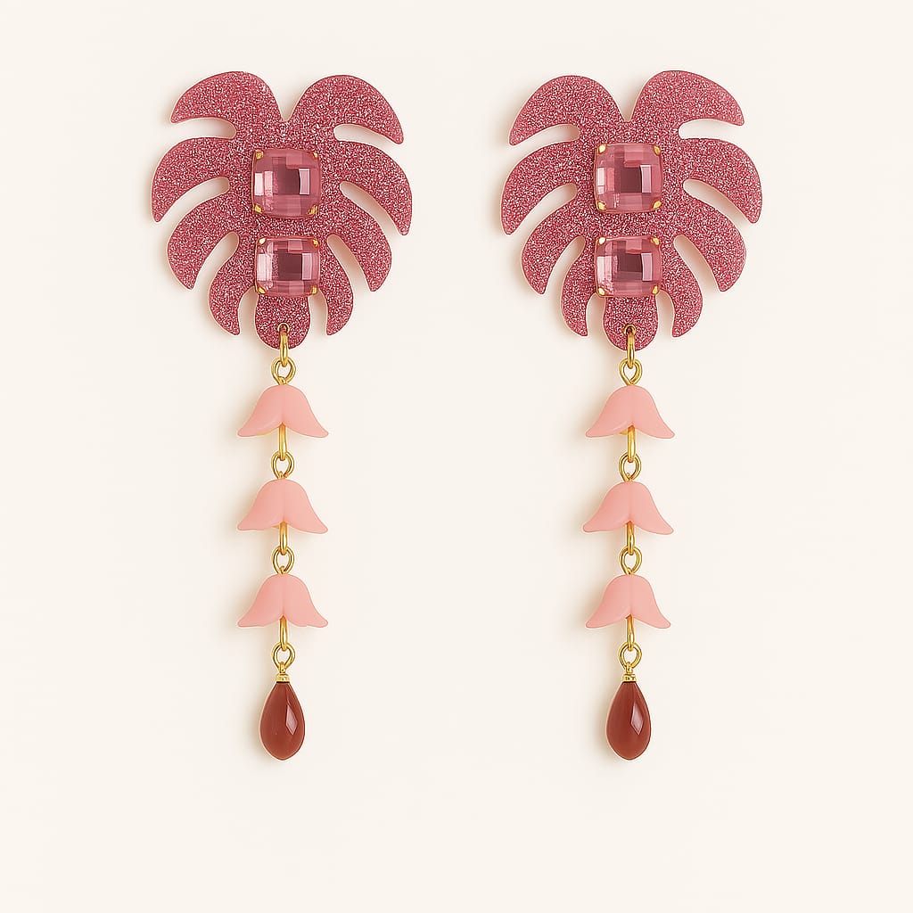Pendientes Palmera Rosa Con Pedreria