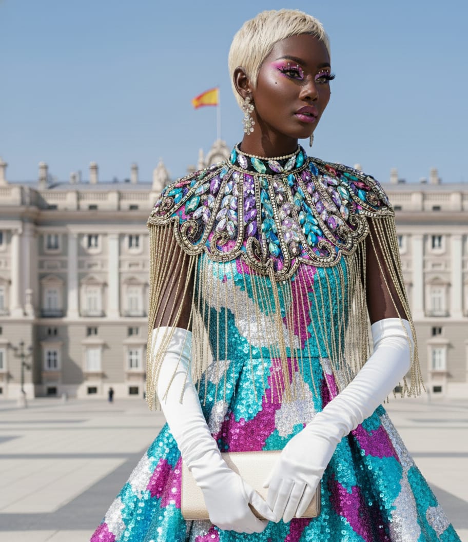 Capa de Fiesta Multicolor con Pedrería