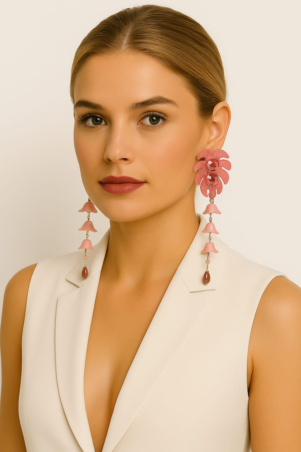 Pendientes Palmera Rosa Con Pedreria