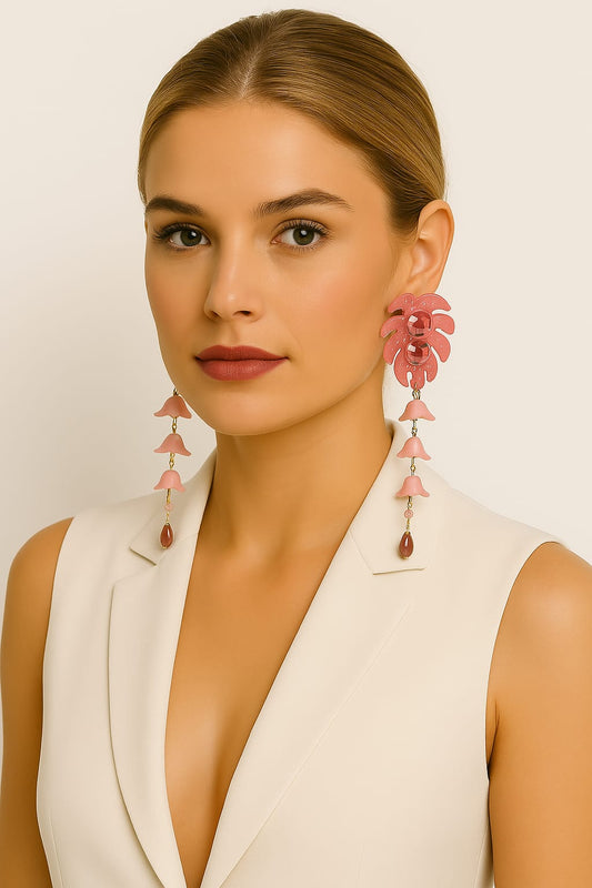 Pendientes Palmera Rosa Con Pedreria