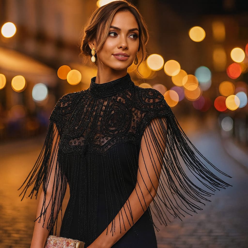 Capa Negra con Pedrería