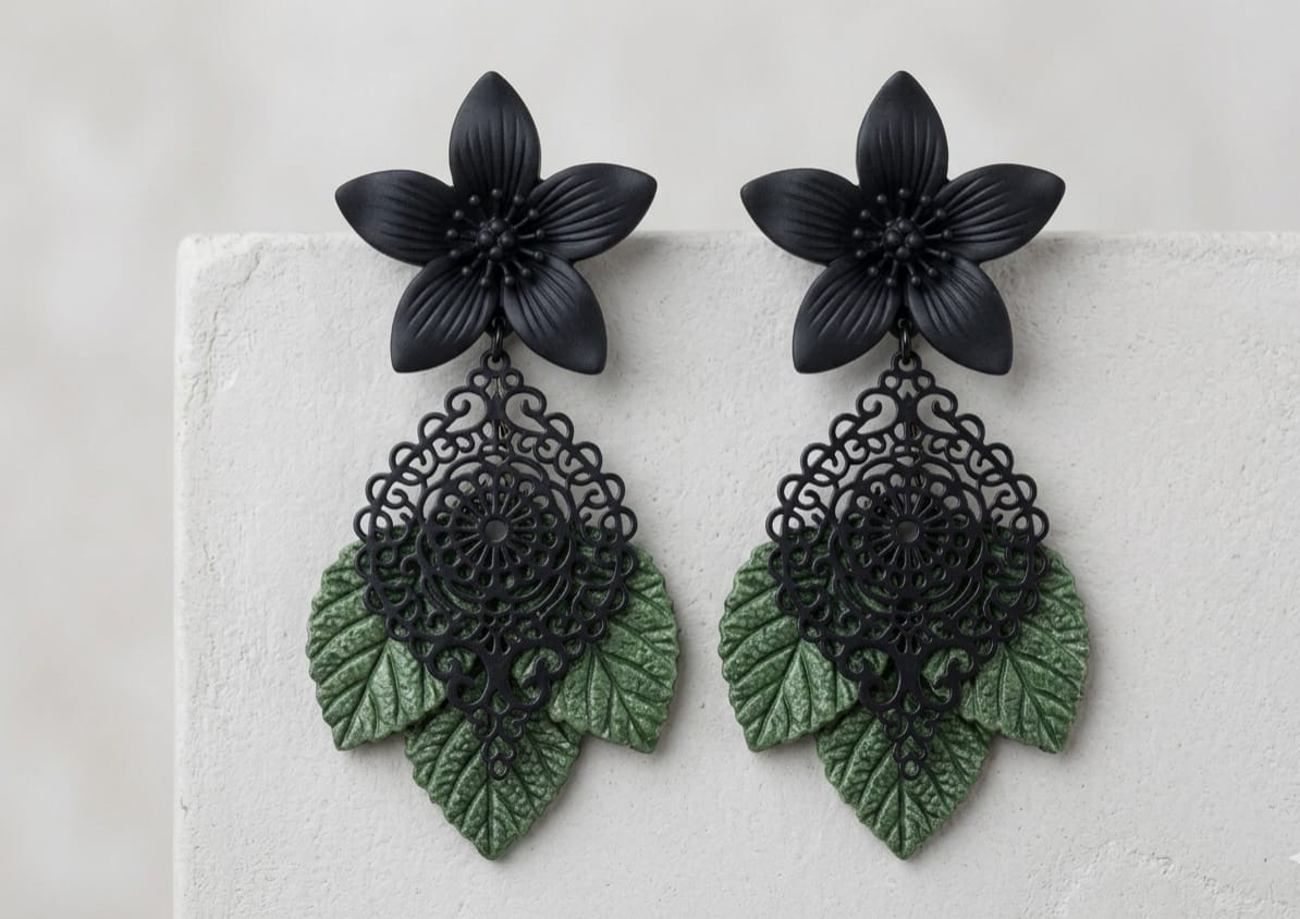 Pendientes de la Colección Mediterráneo Flores Negras - Julieth  