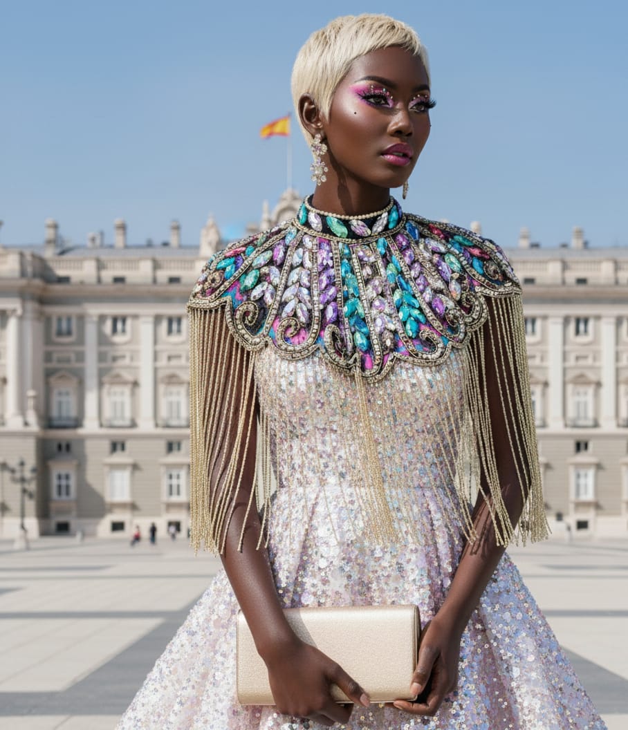 Capa de Fiesta Multicolor con Pedrería